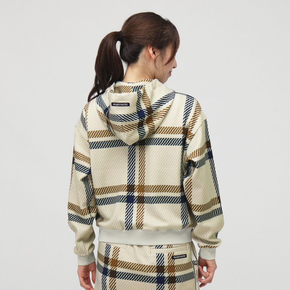 新品　パーリーゲイツ　ワンピース　中綿　チェック柄　フーディ　ベージュ　サイズ2 パーリーゲイツ レディース ゴルフウェア 長袖トレーナー 秋 冬 Pe