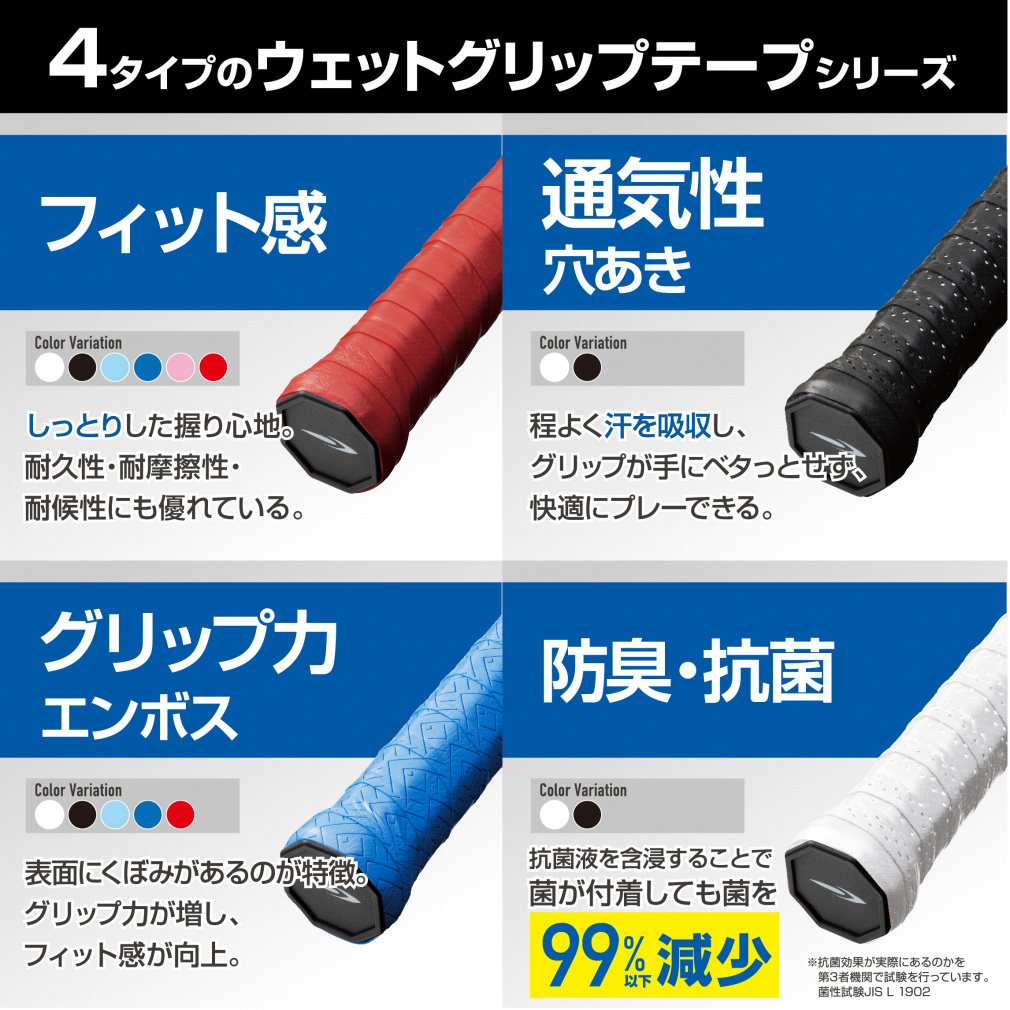ティゴラ グリップテープ 穴あき 通気性 ウェット3本入 テニス