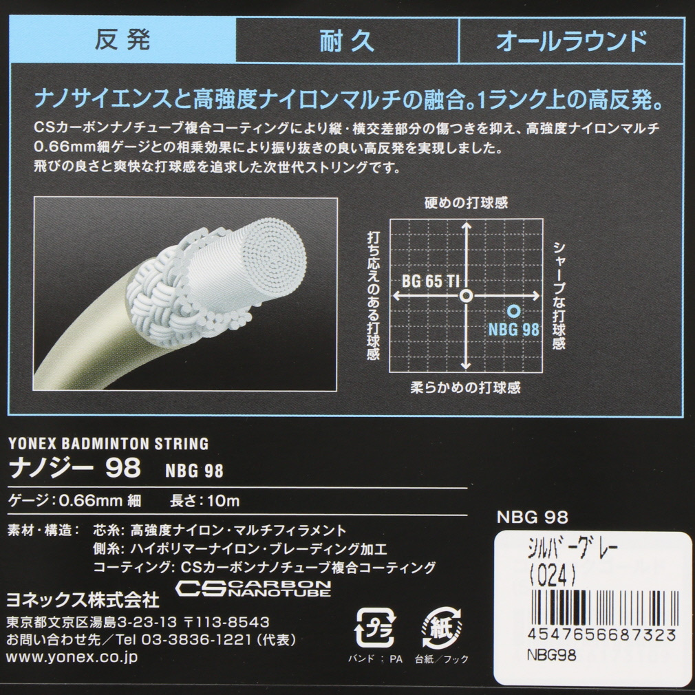 ヨネックス バドミントン ストリング ナノジー98 NBG98 YONEX｜Alpen