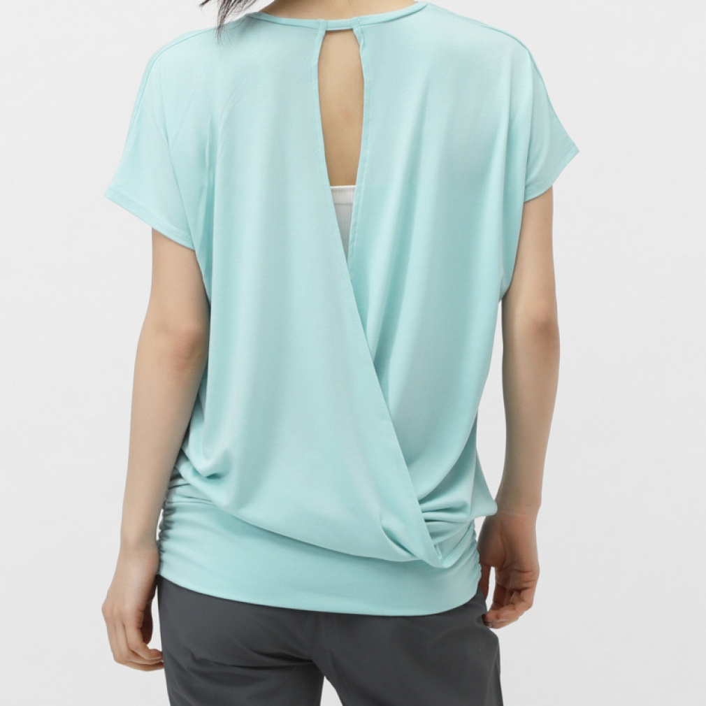 ティゴラ レディース 半袖 Tシャツ フィットネス 背中開きチュニックT