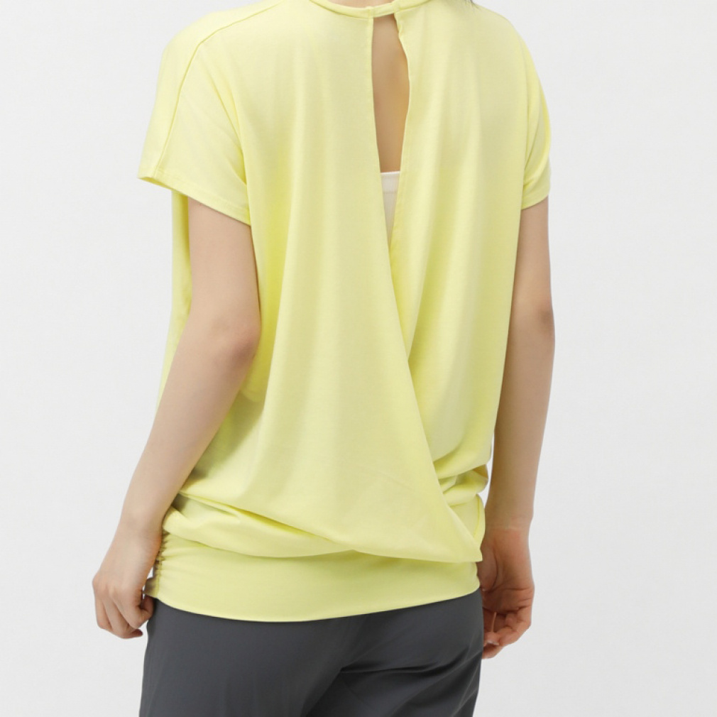 ティゴラ レディース 半袖 Tシャツ フィットネス 背中開きチュニックT