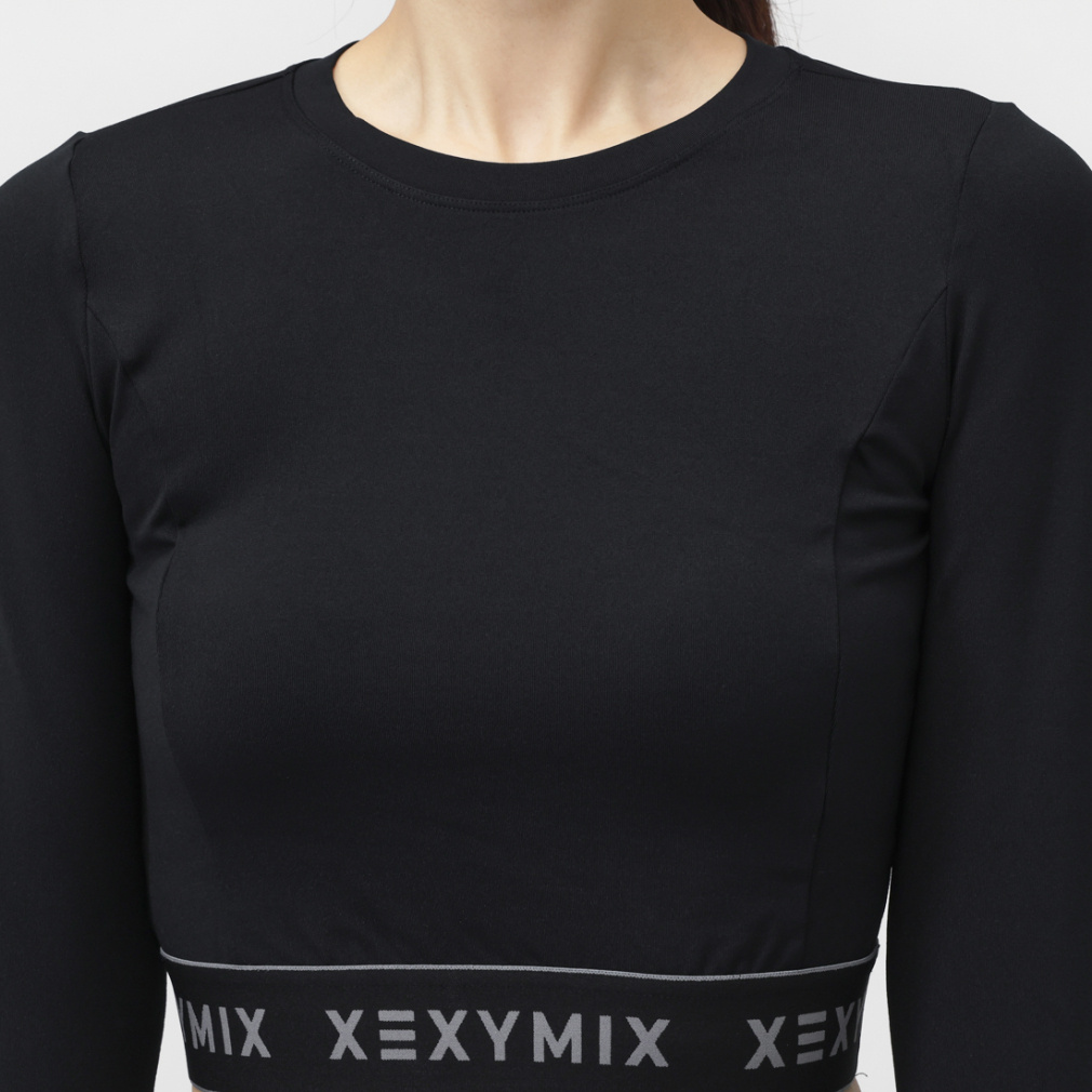 ゼクシィミックス レディース 長袖 Tシャツ ロゴ入り クロップド丈