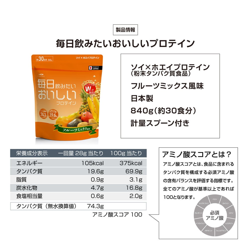 ティゴラ 毎日飲みたいおいしいプロテイン フルーツミックス風味