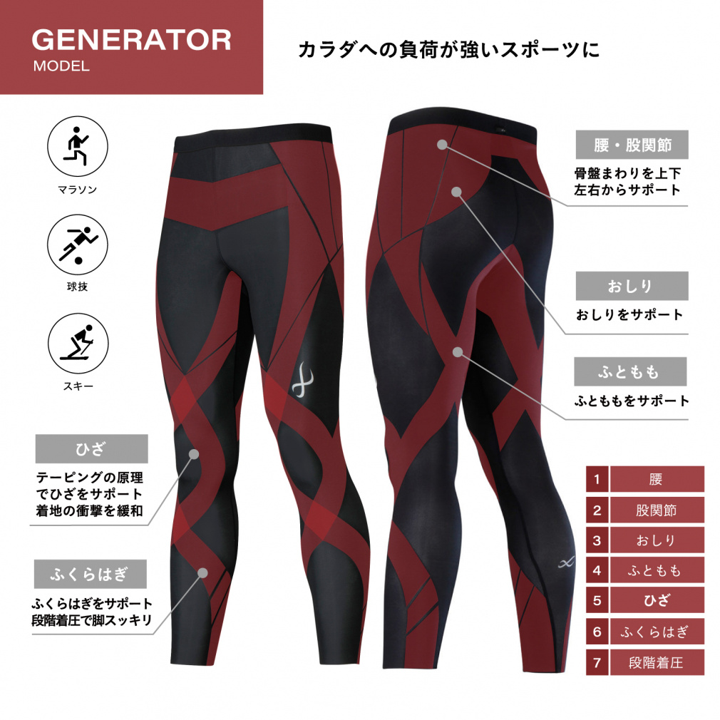 CW-X メンズ ランニングタイツ スポーツタイツ GENERATOR MODEL 2.0
