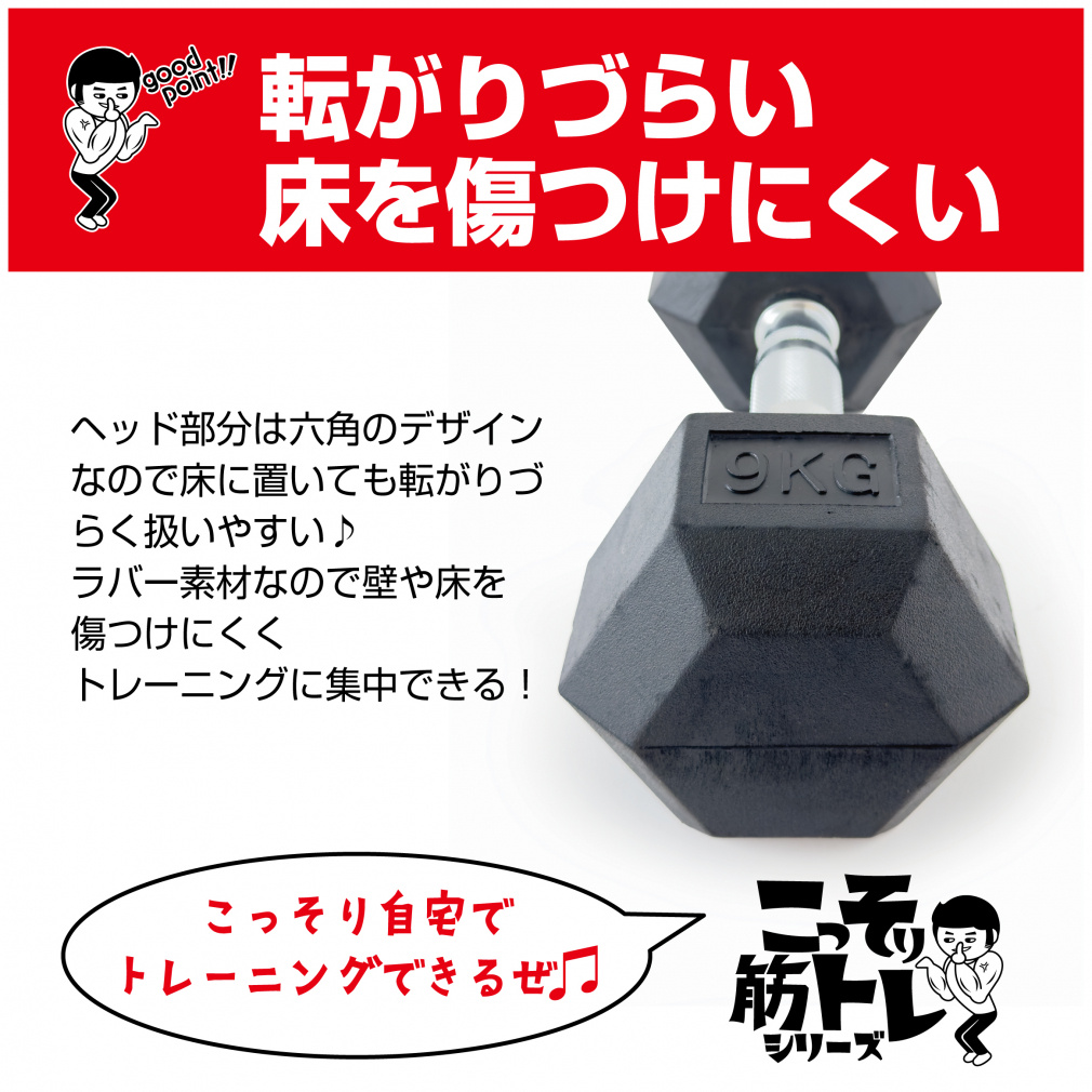 ラバーダンベル 9㎏ 9キロ 転がらない 床 保護｜Alpen Online