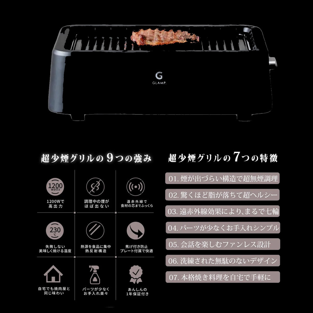 ラップスインターナショナル GLAMP.超少煙グリル SG01-BK キャンプ BBQ