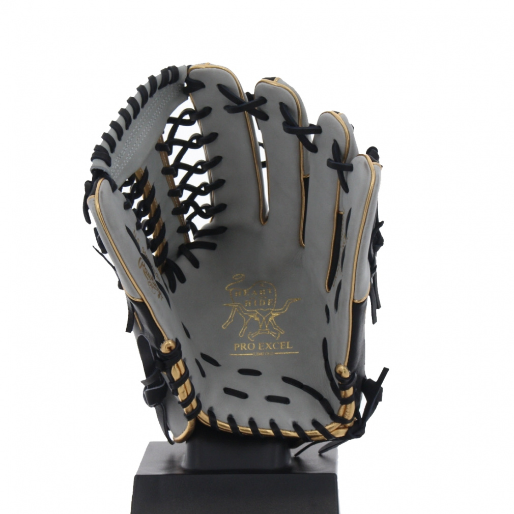 美品 Rawlings 軟式グローブ 黒/グレー/ゴールド ローリングス HOH PRO EXCEL Wizard #02 COLORS 外野手用 GR5HW2CB88MG