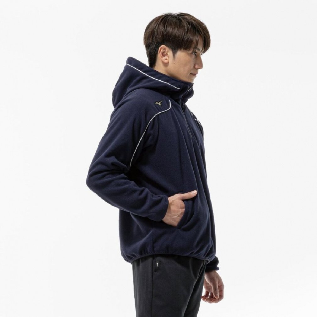 ミズノ メンズ 野球 長袖ウインドブレーカー フリースフーディ(ハーフ