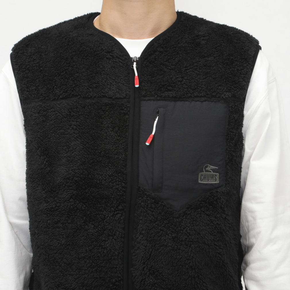チャムス メンズ アウトドア フリースベスト ボンディングフリースノー