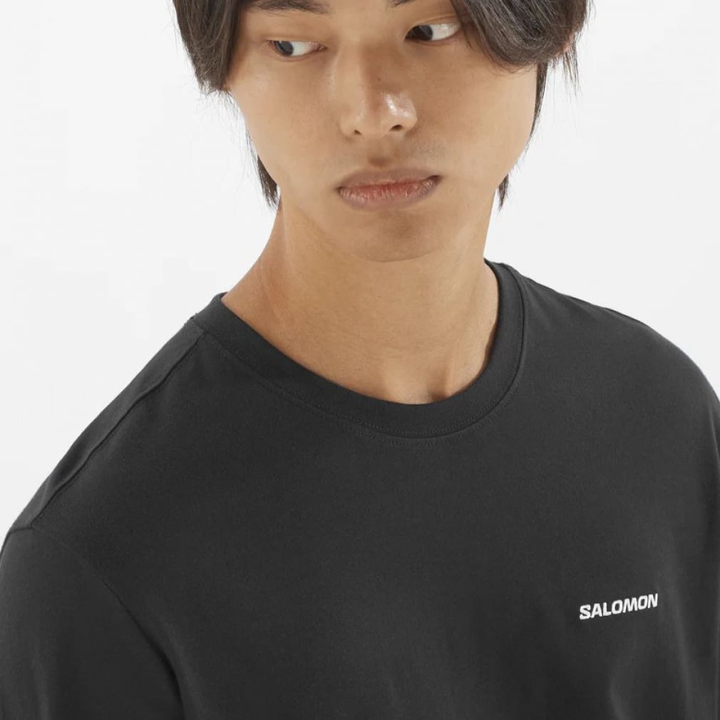 サロモン メンズ トレッキング 長袖Tシャツ チェスト ロゴ ロング