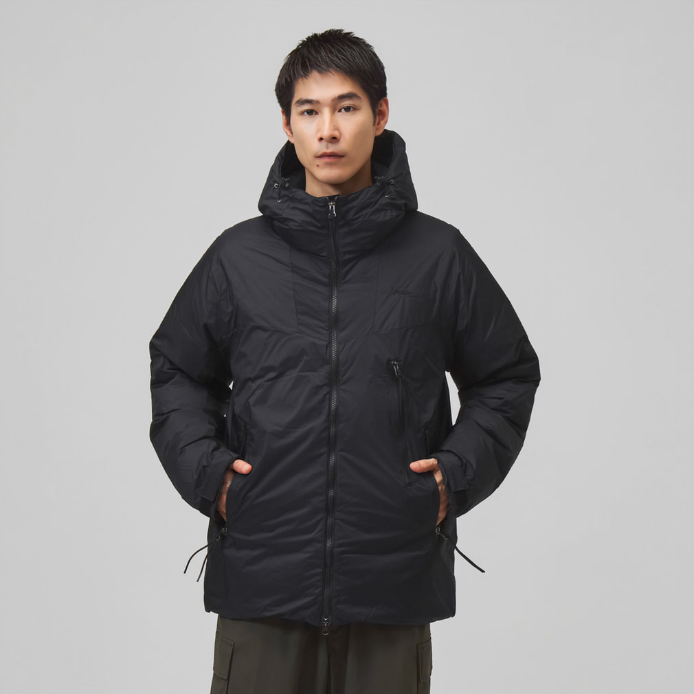 バイクジャケット 黒 インナーダウン、フード付き LL 未使用品 ナンガ メンズ アウトドアカジュアル ダウンジャケット MOUNTAIN BASE