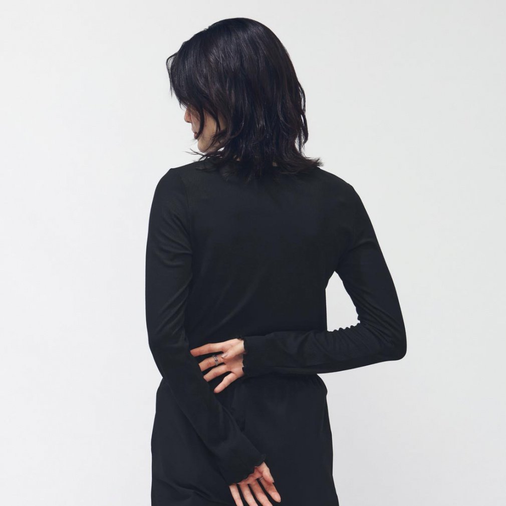 ティゴラ レディース 長袖 Tシャツ ストレッチリブクルーネックTシャツ