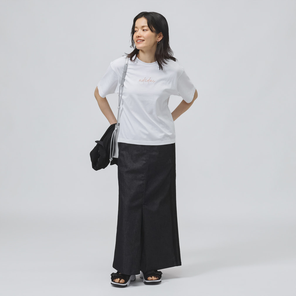 ドデカ　レディース　BLK M アディダス レディース 半袖 Tシャツ フォト グラフィック サマー T