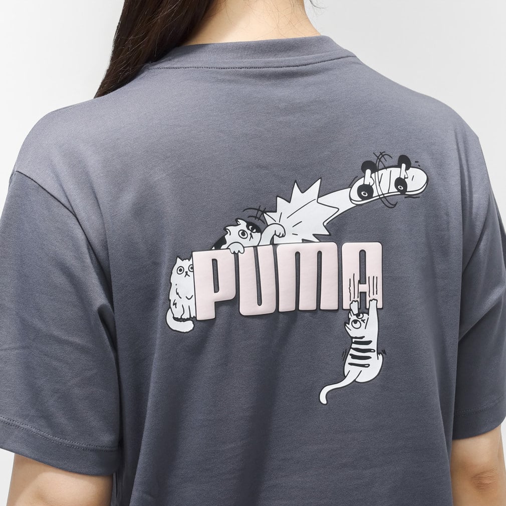 PUMA グレー Tシャツ 神村ロゴ入り プーマ レディース 半袖 Tシャツ ANIMAL GRAPHIC TEE 638082 スポーツ