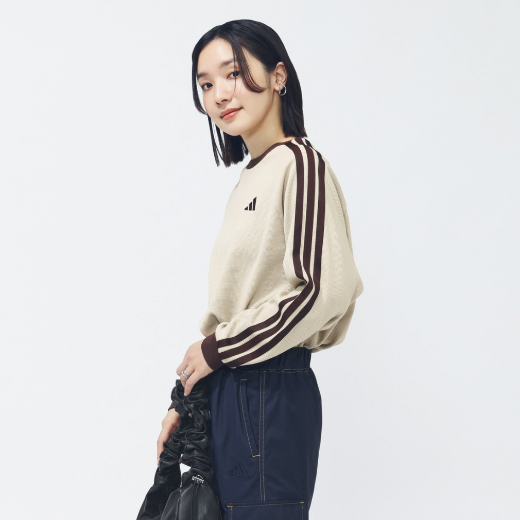 アディダス レディース 長袖 Tシャツ ワッフル スリーストライプス