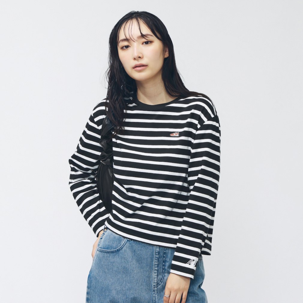 【新品】NissyNaptime.ボーダーロングT(ブラックL) ニューバランス THE CITY レディース 長袖 Tシャツ ロングスリーブ