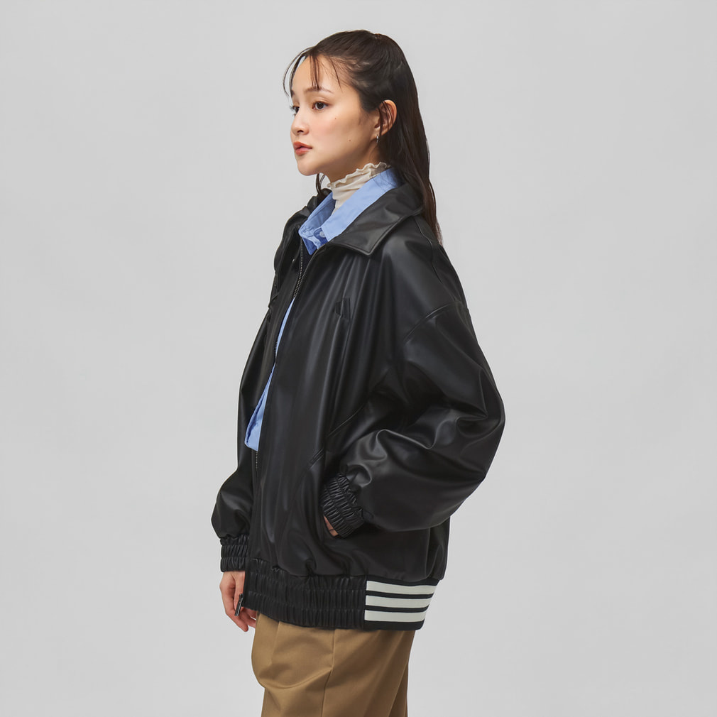 アディダス レディース ウインドフルジップ スタジアム フェイクレザー