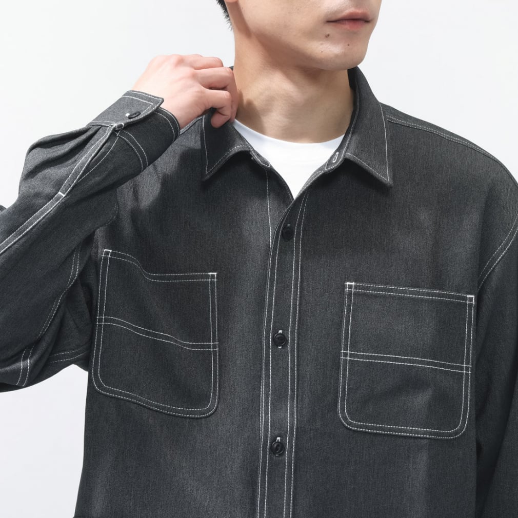 コンバース メンズ 長袖 シャツ SYNTHETIC DENIM SHIRT M