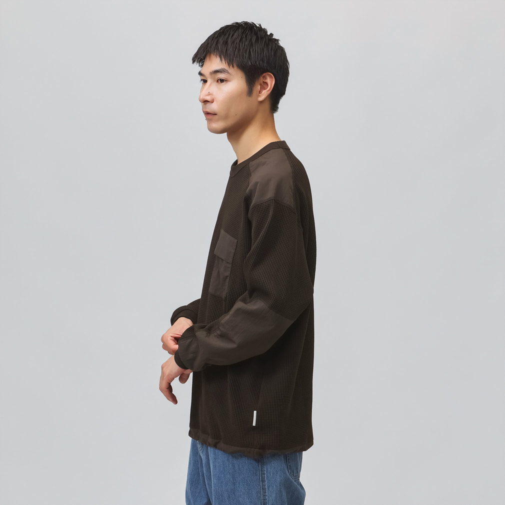 ティゴラ メンズ 長袖 Tシャツ ワッフルポケットロングTシャツ TR