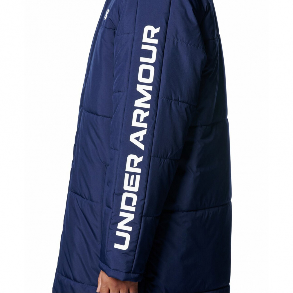 新品 XL UNDER ARMOUR ベンチコート 洗える　ロゴ 着丈121cm XL 新品 UNDER ARMOUR アンダーアーマー メンズ 中綿 ベンチコート 黒