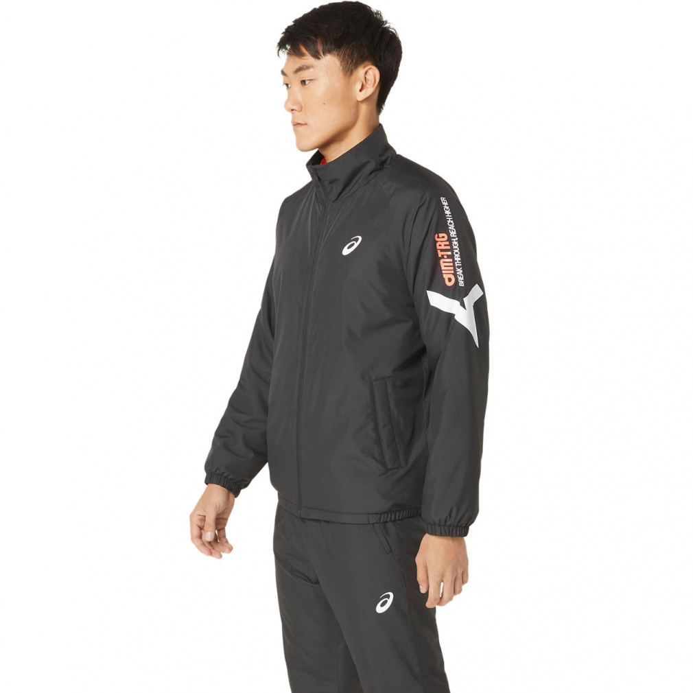 ASICS ウインドブレーカーウォームアップウェア ブラック　中わた　XL アシックス メンズ 中綿ジャケット A-I-M 中わたウインドブレーカー